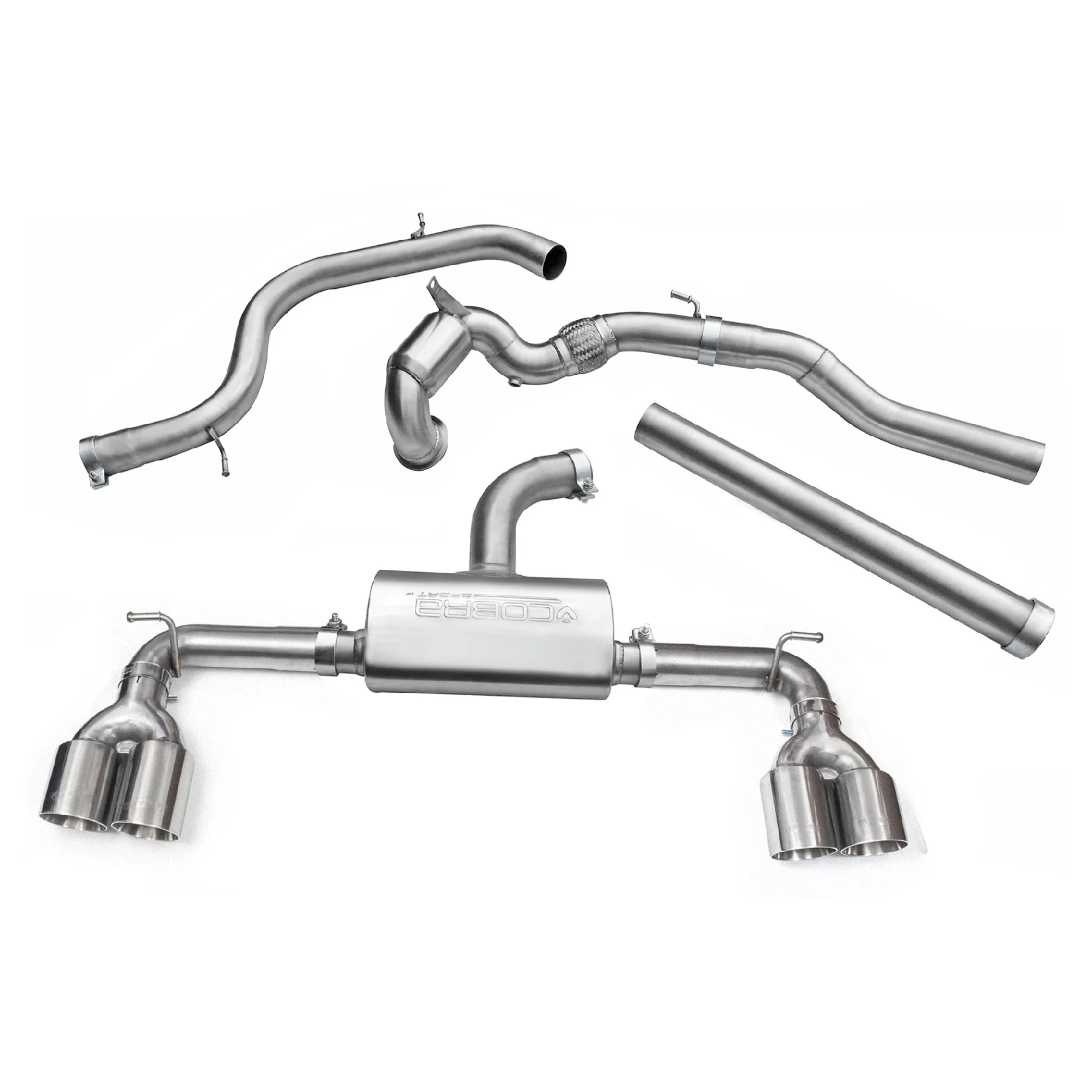 VW Golf GTI (Mk7) 2.0 TSI (5G) (12-17) Quad Exit Turbo Back Golf R Style Performance Exhaust - Image 8