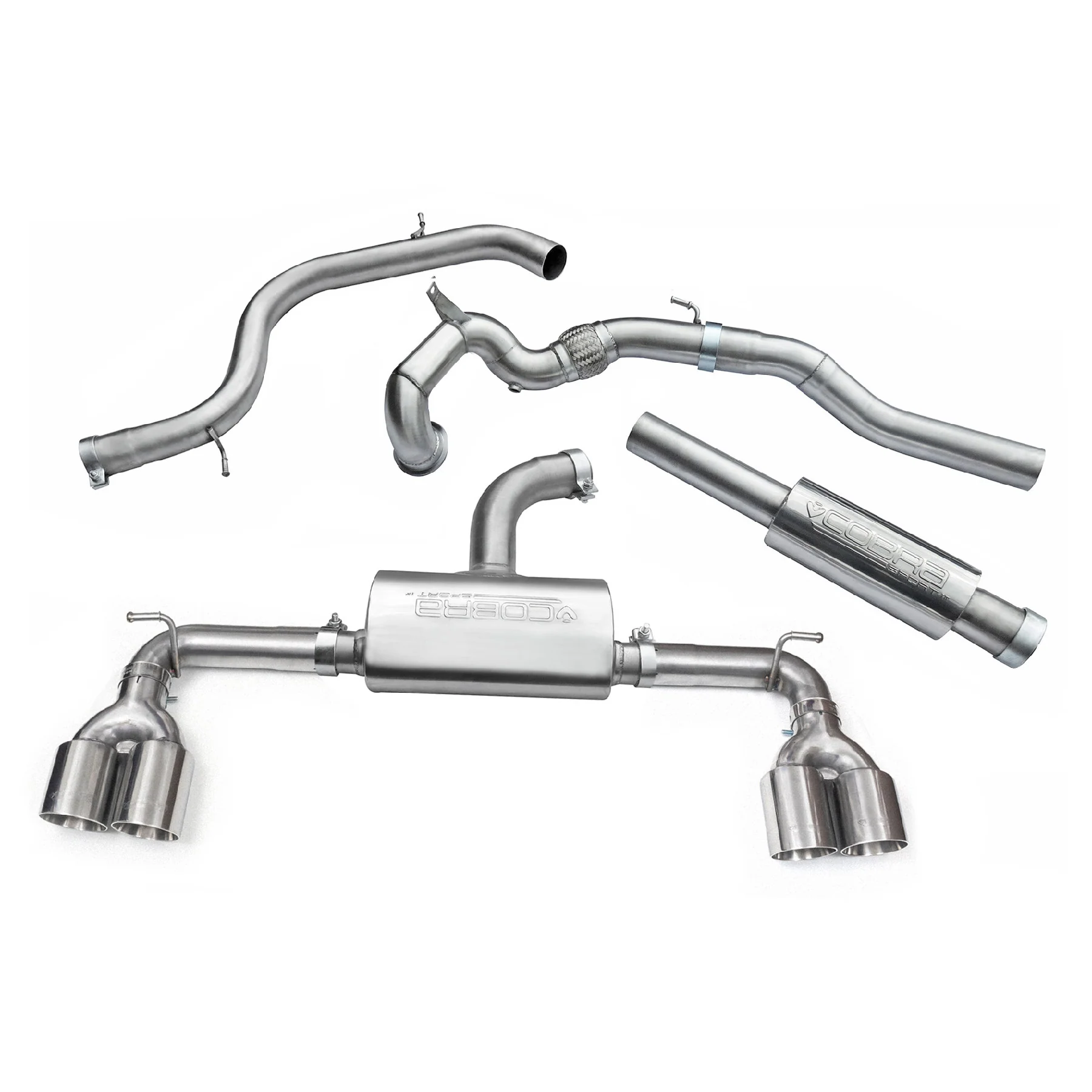 VW Golf GTI (Mk7) 2.0 TSI (5G) (12-17) Quad Exit Turbo Back Golf R Style Performance Exhaust - Image 9